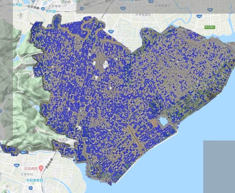 佐賀県白石町 AIによって主要作物の作付け箇所を解析